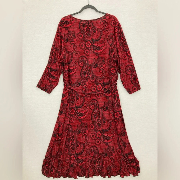 Glamour Red Black Paisley Print Belted Soft Stretch Surplice Dress size 22W - Picture 10 of 11